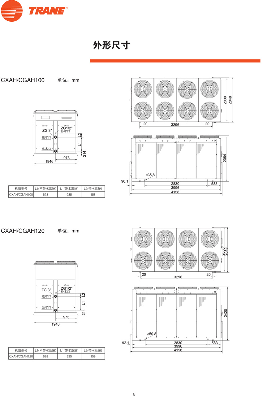 特靈Aquastream外形尺寸2